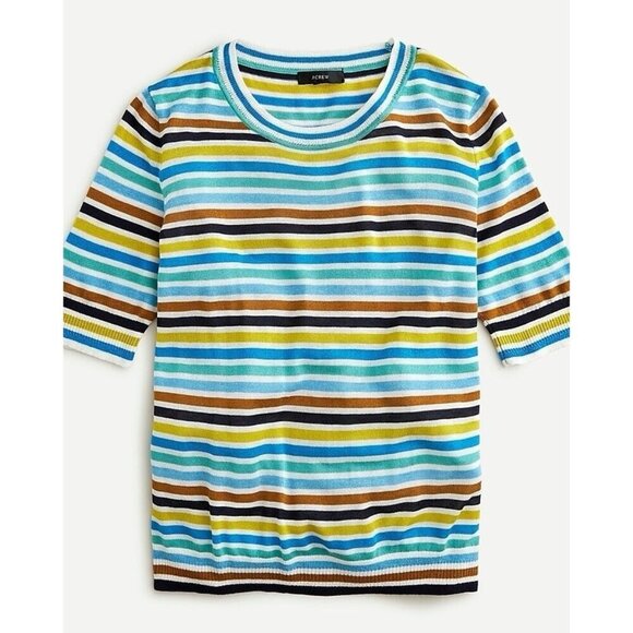 J Crew Womens Sweater Plus Sz 3X Short Sleeve Silk Blend Crewneck Stripe Preppy - Picture 1 of 7